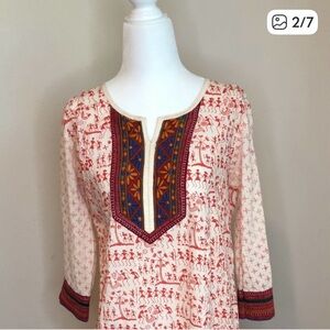 STOP EVERYWEAR Red Embroidery and Block Printed Kurti, size small